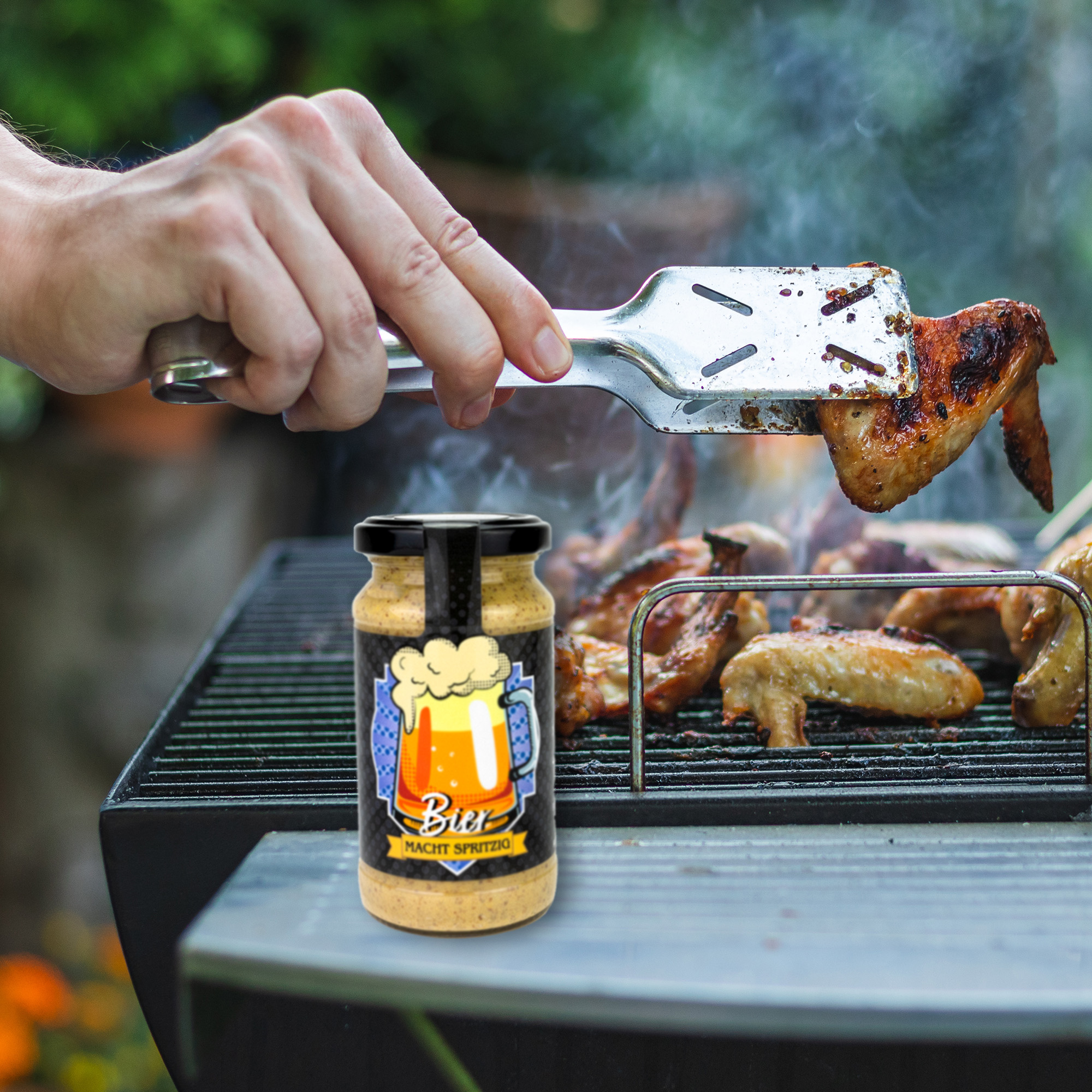 Mannerhandtasche-Senf-und-Sauce-Bier-Senf Malzig, mittelscharfer Biersenf für Fleisch