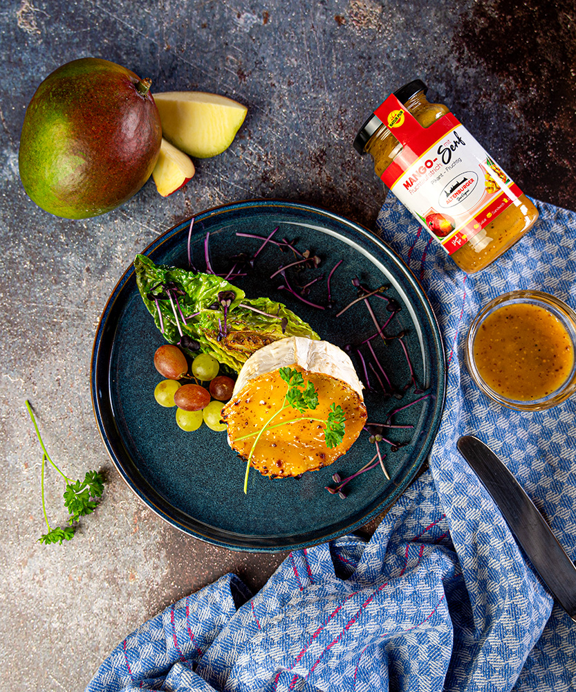 Ziegenkaese mit Mango Senf Ziegenkäse mit Mango Senf
