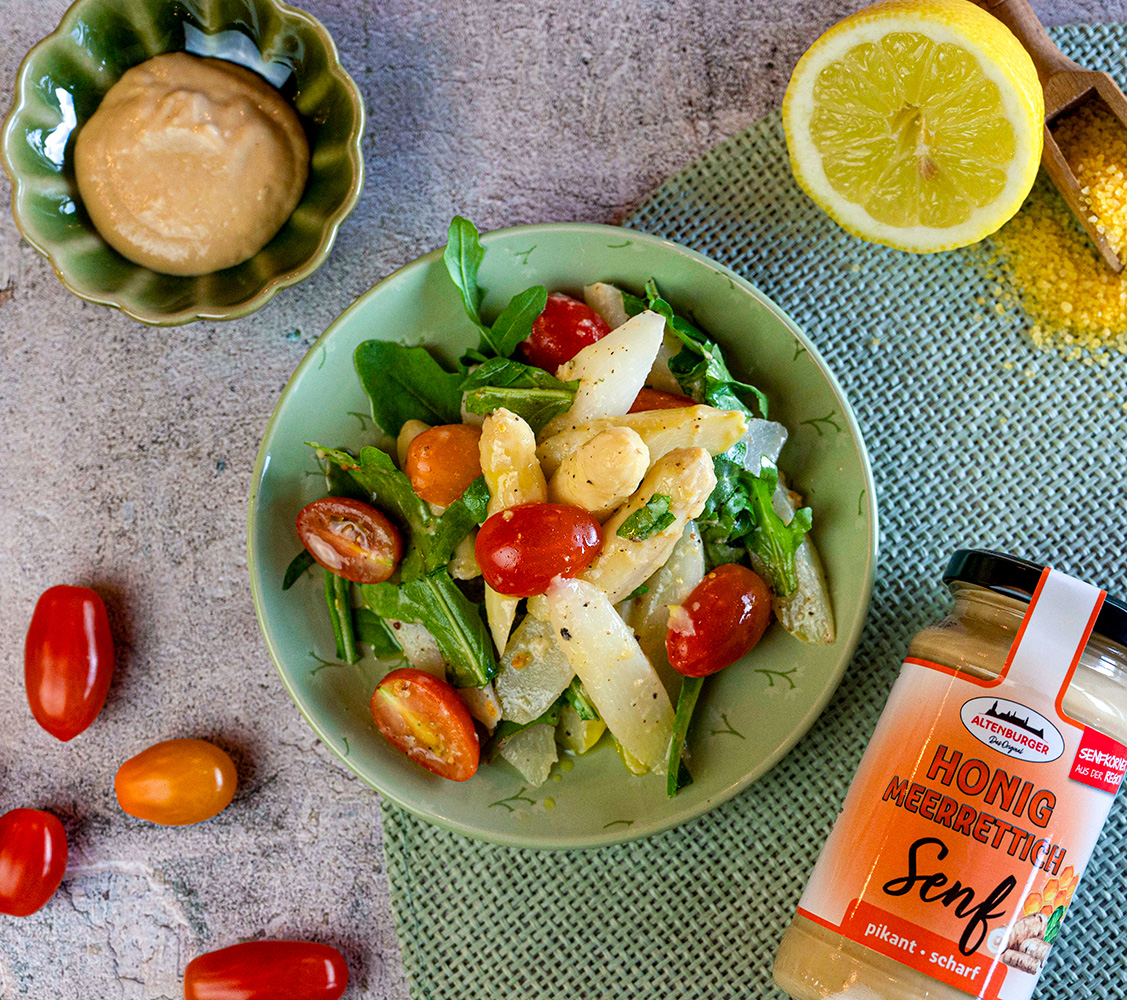 Honig Meerettich Senf fuer Spargel Salat Honig Meerrettich Senf als Dressing fuer Spargel Salat