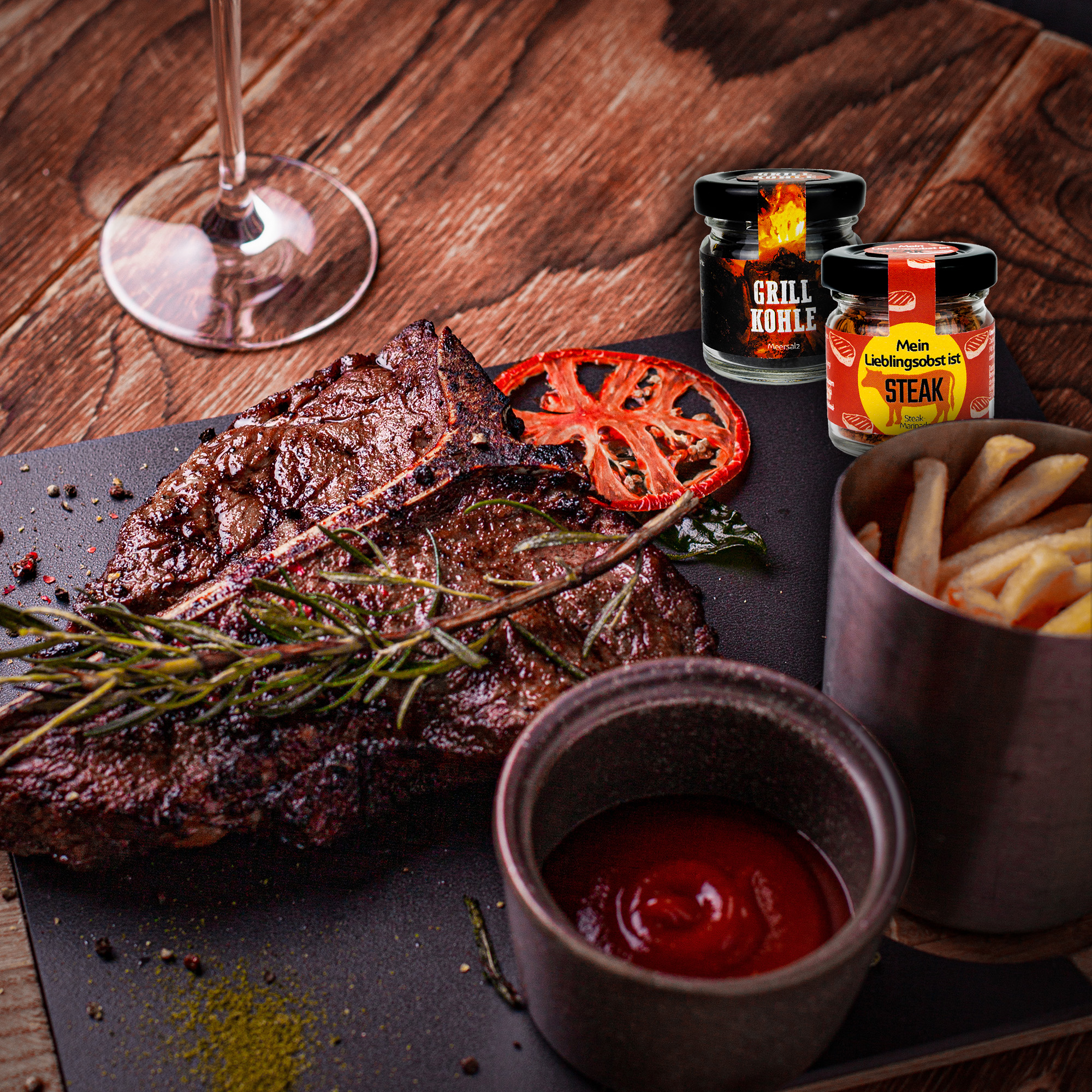 Mini-Glaser-Werkzeugkoffer Grillkohle & Steakgewürz im Mini Glas