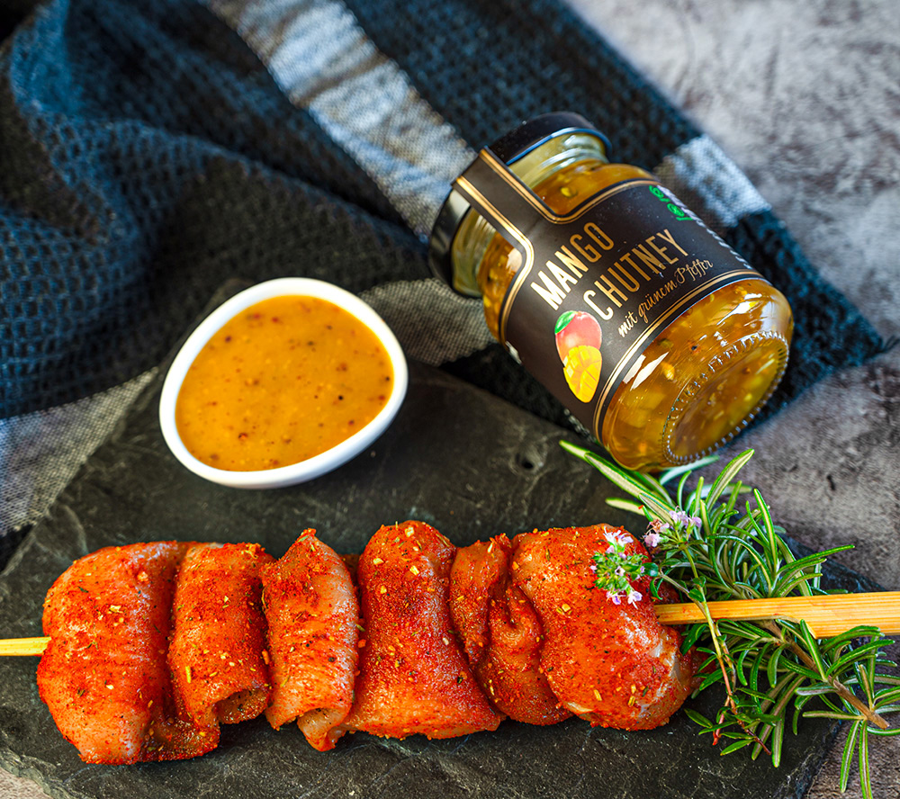 mango chutney zu haehnchenspiess mango chutney zu haehnchenspiess