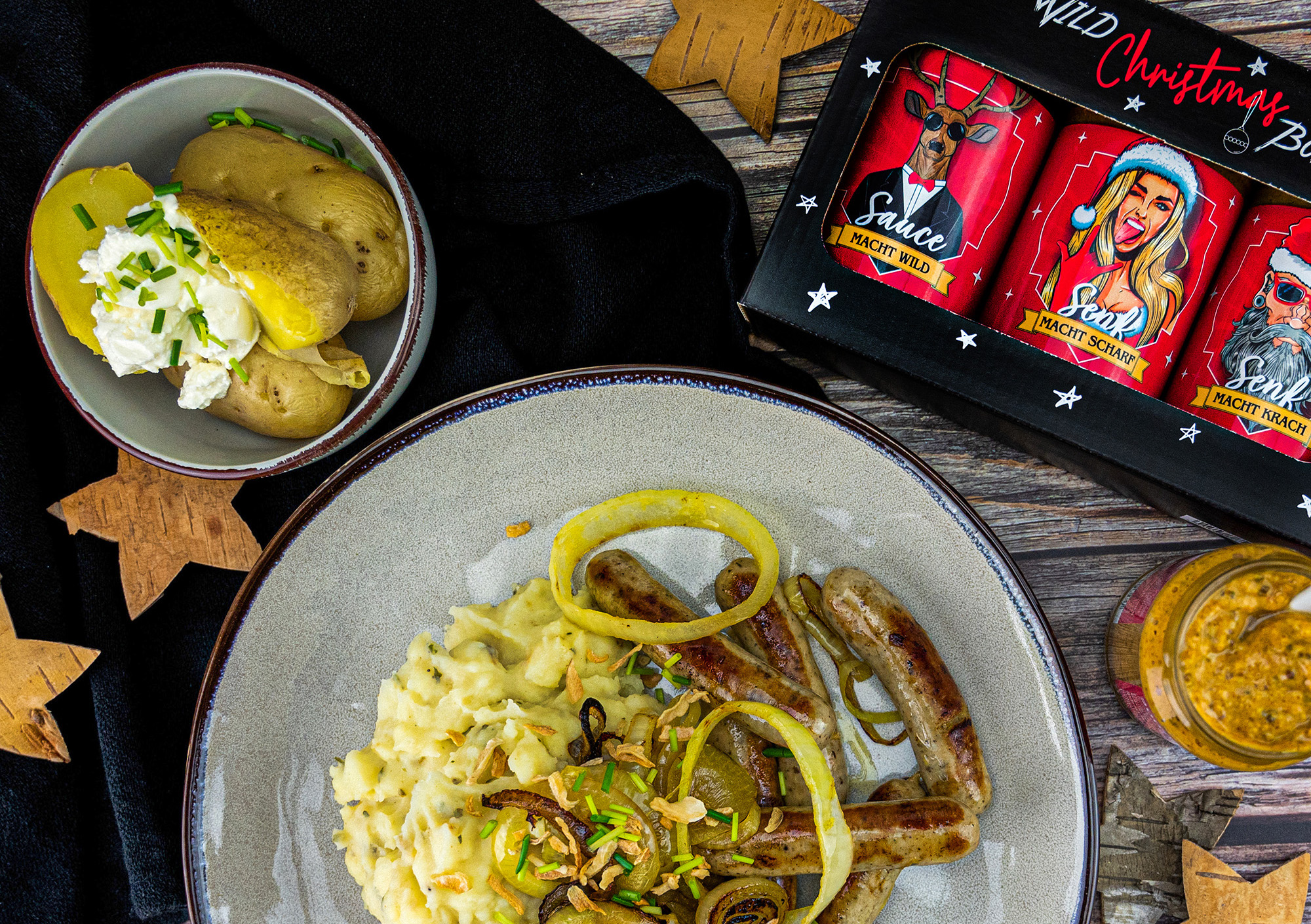 kartoffelbrei und würsten mit wild christmas box wild christmas box mit kartoffelbrei und würstchen