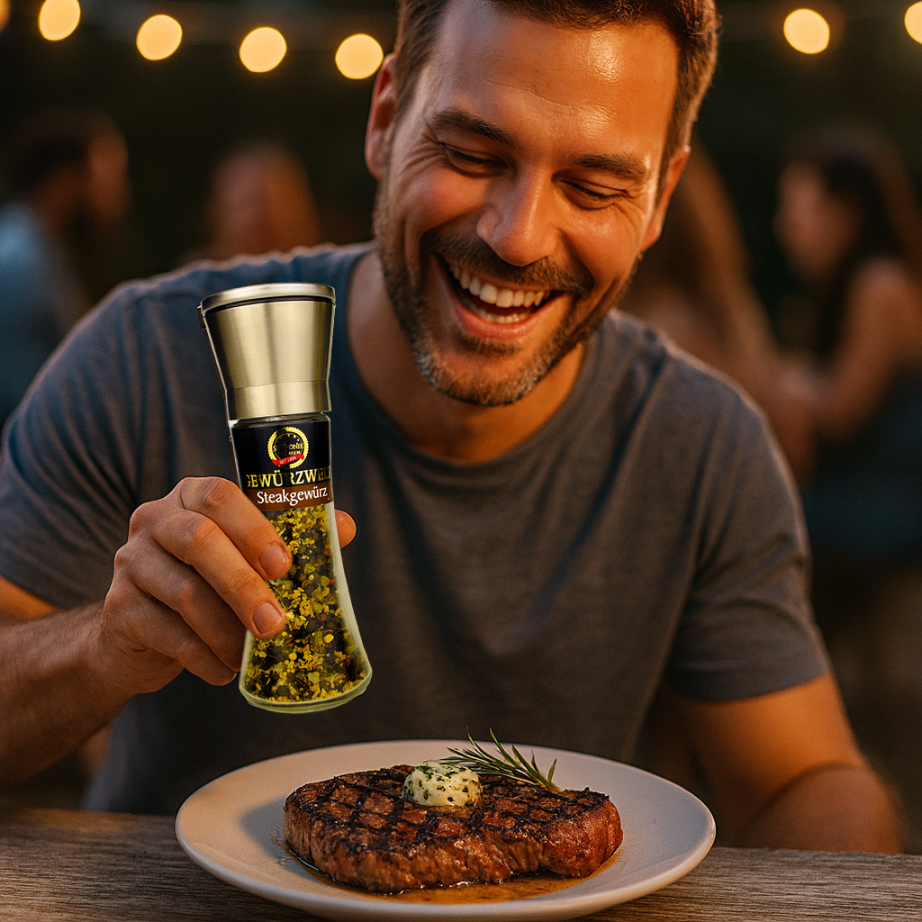 deko mann mit steakgewürz mühle