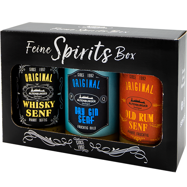 Feine Spirits Box mit Whiksy Senf, Gin Senf und Rum Senf