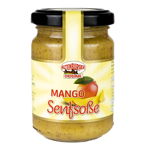 Mango Senfsoße für Käse, Bockwurst, Gegrilltes oder als Dressing - Neu mit schwarzem Deckel!