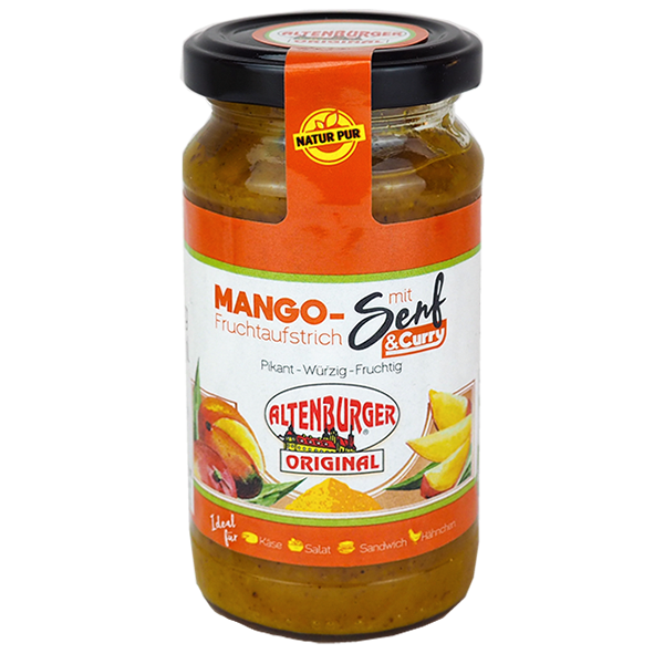 Mango Senf mit viel Fruchtaufstrich und Curry für Käse, Geflügel uns Salatsaucen