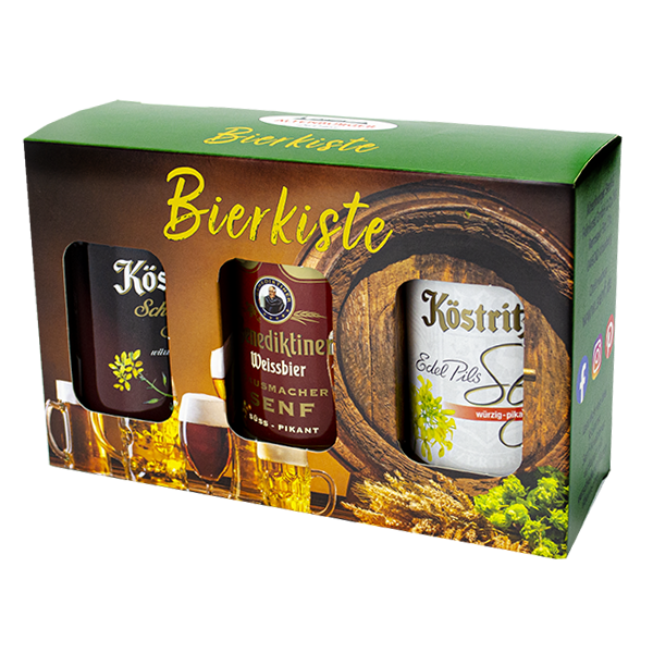 Geschenkset Bier Senf, Köstritzer Schwarzbier Senf, Köstritzer Edel Pils Senf, Benediktiner Hausmacher Senf