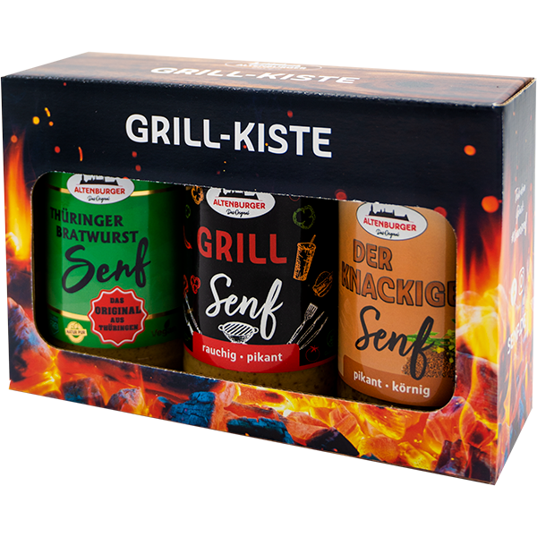 Grill-Kiste Bratwurst Senf, Grill Senf, Knackiger Senf