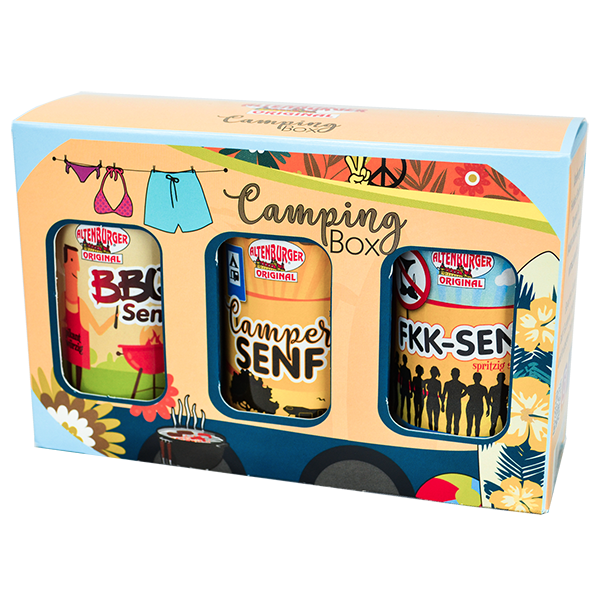 Camping Box - Geschenkset gefüllt mit drei Camping Spezialitäten
